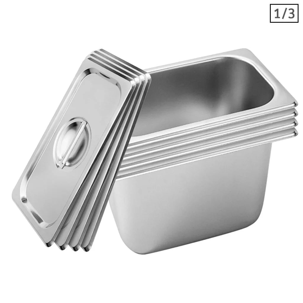 Gastronorm GN Pan Set Premium 4X Full Size 1/3 GN 20cm Deep Stainless Steel Tray with Lid