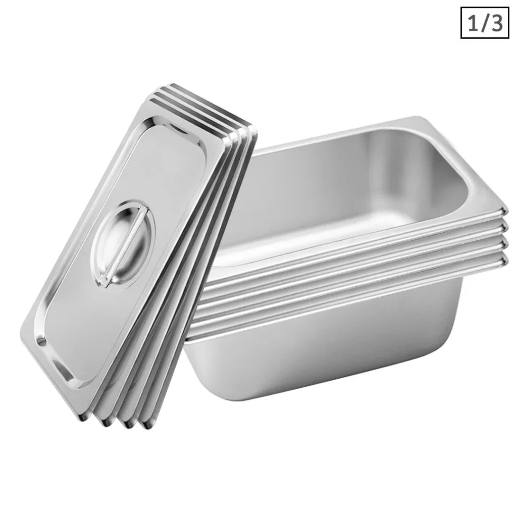 Gastronorm GN Pan Set Premium 4X Full Size 1/3 GN 6.5cm Deep Stainless Steel Tray with Lid