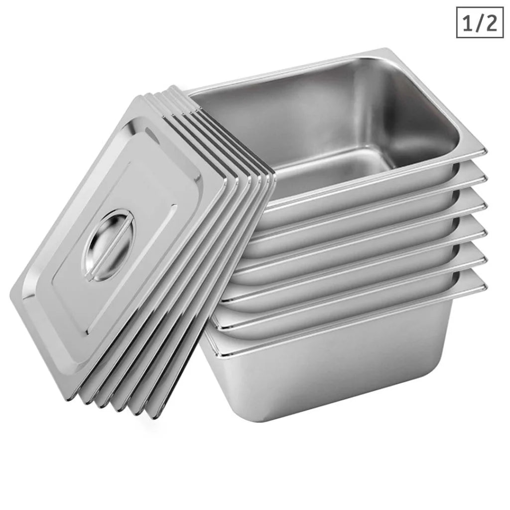 Gastronorm GN Pan Set Premium 6X Full Size 1/2 GN 15cm Deep Stainless Steel with Lid