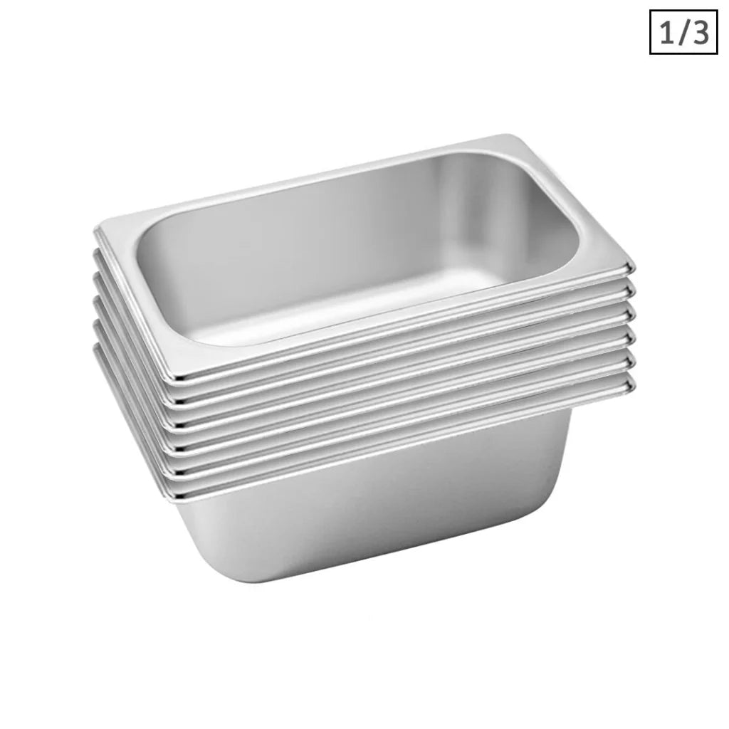 Gastronorm GN Pan Set Premium 6X Full Size 1/3 GN 10cm Deep Stainless Steel Tray