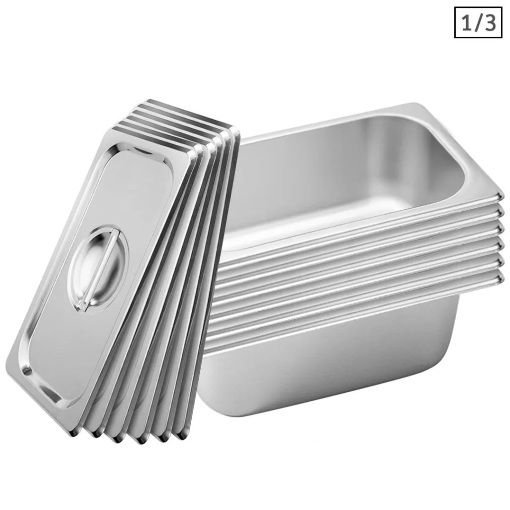 Gastronorm GN Pan Set Premium 6X Full Size 1/3 GN 10cm Deep Stainless Steel Tray with Lid