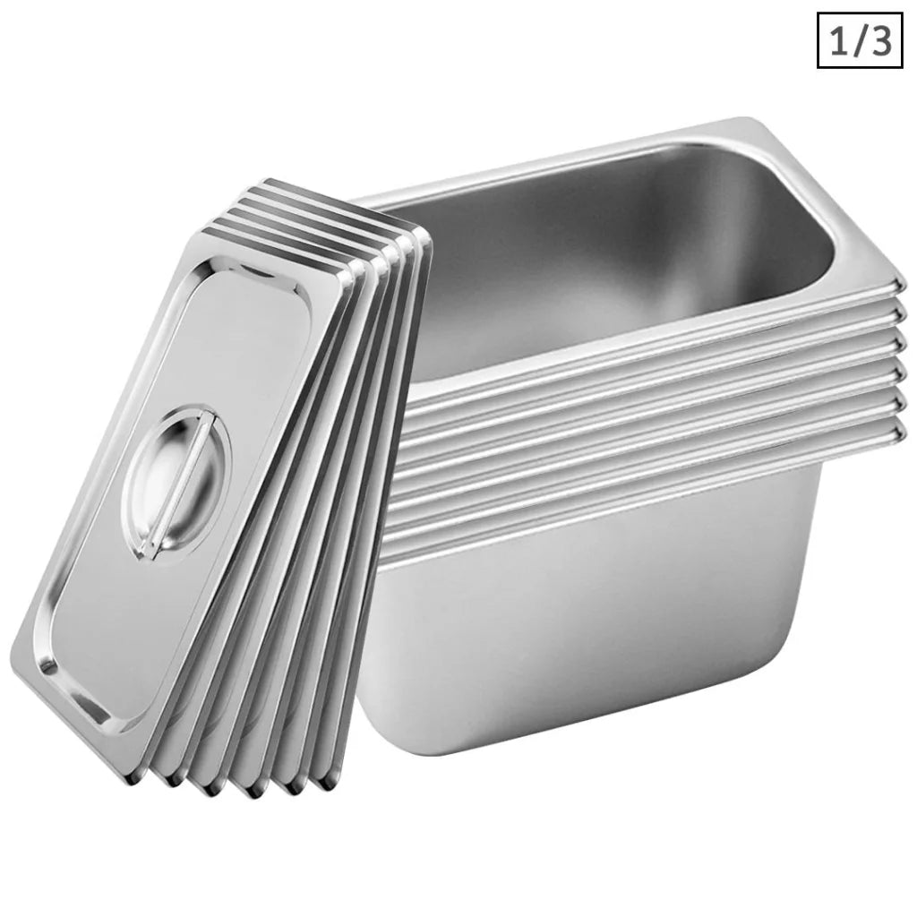 Gastronorm GN Pan Set Premium 6X Full Size 1/3 GN 15cm Deep Stainless Steel Tray with Lid