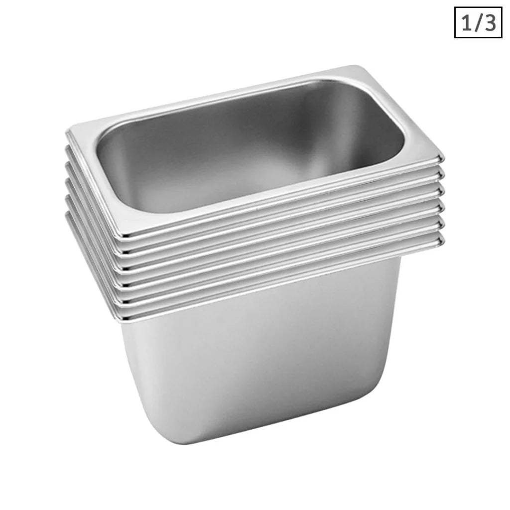 Gastronorm GN Pan Set Premium 6X Full Size 1/3 GN 20cm Deep Stainless Steel Tray