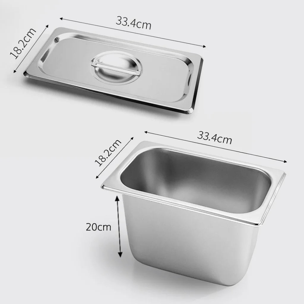 Gastronorm GN Pan Set Premium 6X Full Size 1/3 GN 20cm Deep Stainless Steel Tray with Lid