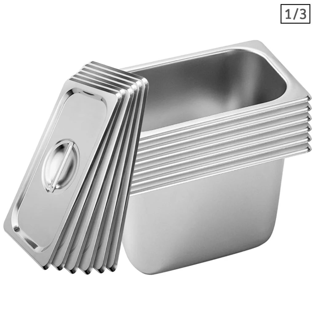 Gastronorm GN Pan Set Premium 6X Full Size 1/3 GN 20cm Deep Stainless Steel Tray with Lid