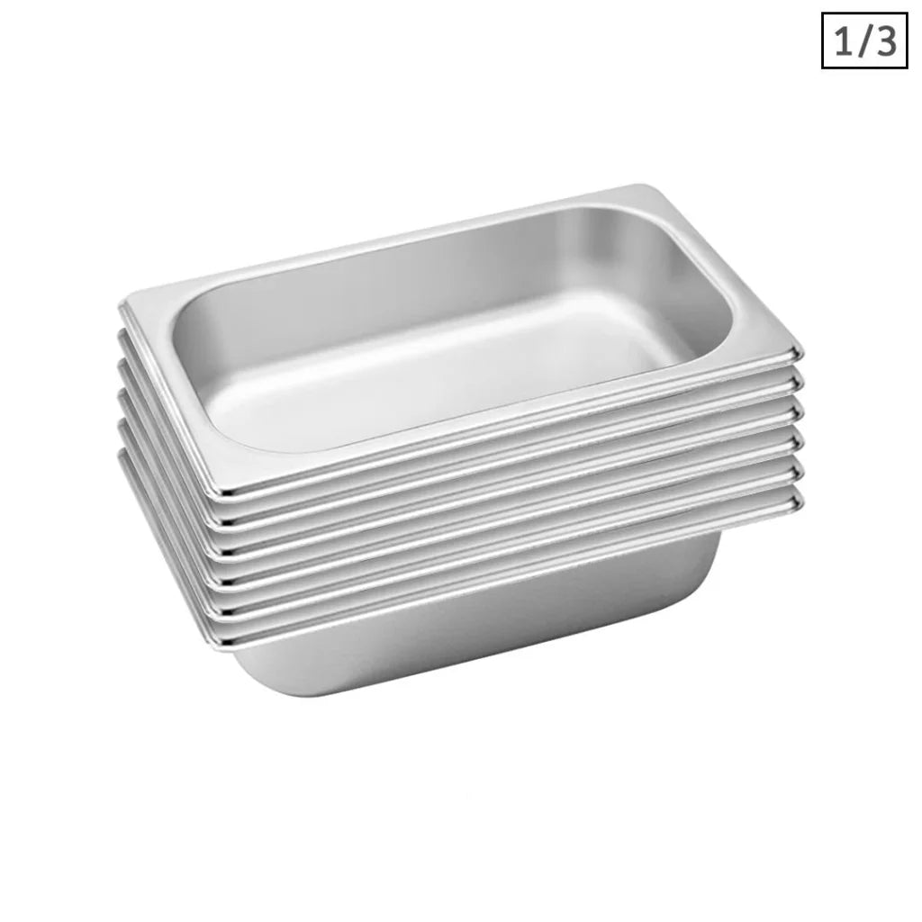 Gastronorm GN Pan Set Premium 6X Full Size 1/3 GN 6.5cm Deep Stainless Steel Tray