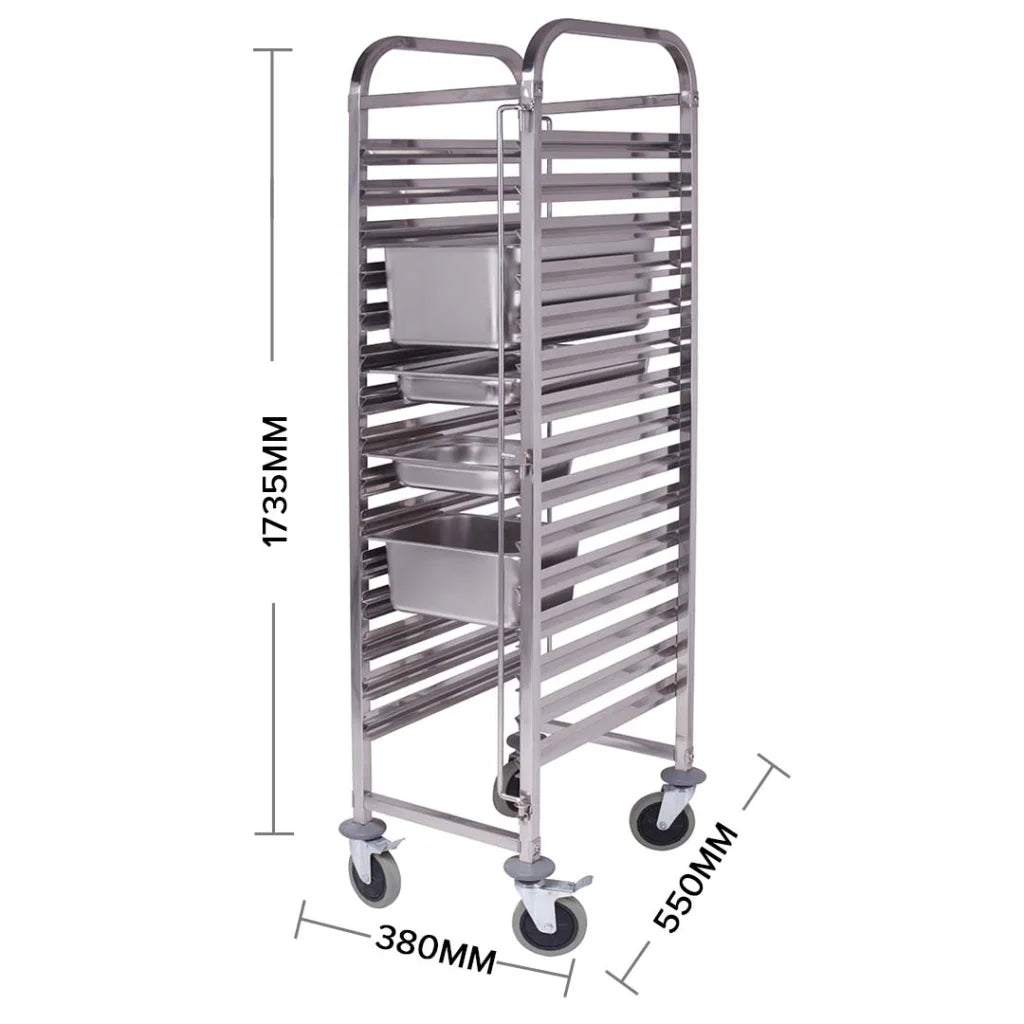 Gastronorm Trolley 15 Tier Stainless Steel Bakery Trolley Suits GN 1/1 Pans - Premium