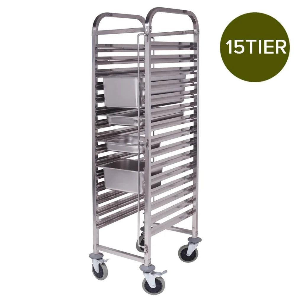 Gastronorm Trolley 15 Tier Stainless Steel Bakery Trolley Suits GN 1/1 Pans - Premium