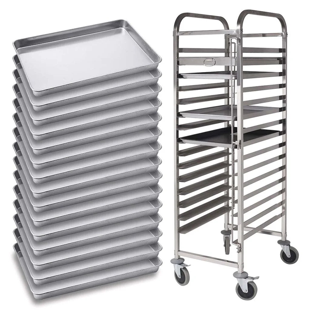 Gastronorm Trolley 15 Tier Stainless Steel with 60405cm Aluminum Baking Pan Cooking Tray for Bakers