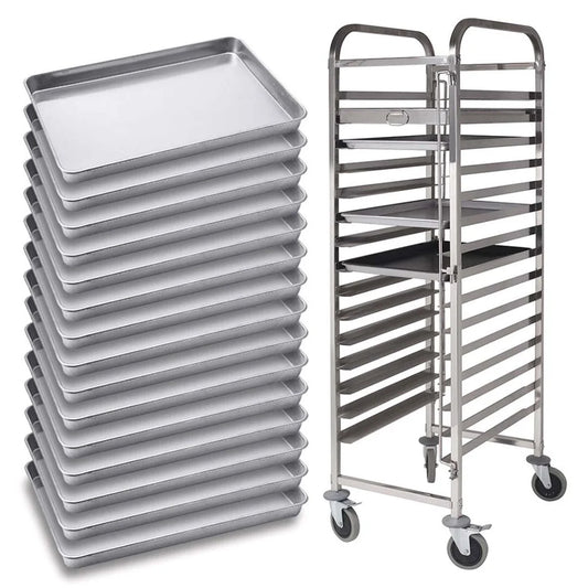 Gastronorm Trolley 15 Tier Stainless Steel with 60405cm Aluminum Baking Pan Cooking Tray for Bakers
