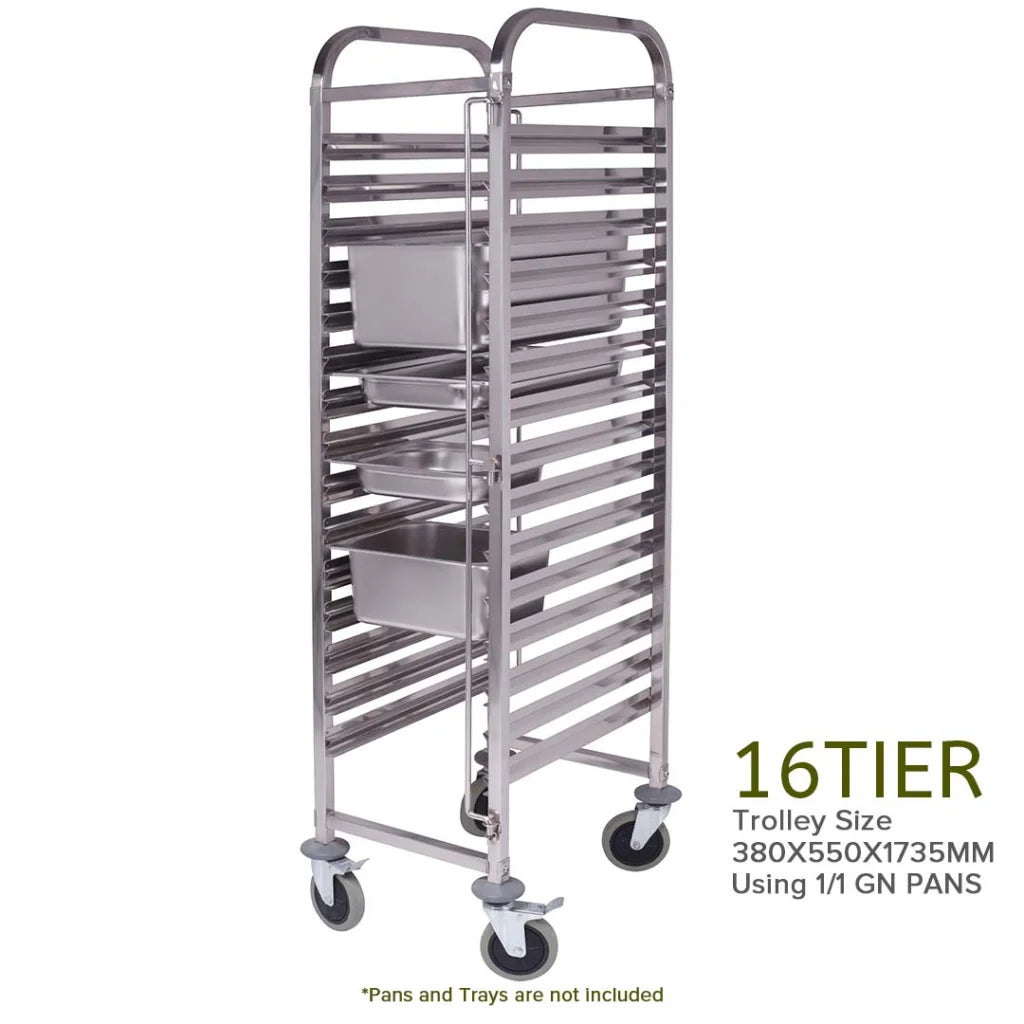 Gastronorm Trolley 16 Tier Stainless Steel Bakery Trolley Suits GN 1/1 Pans - Premium