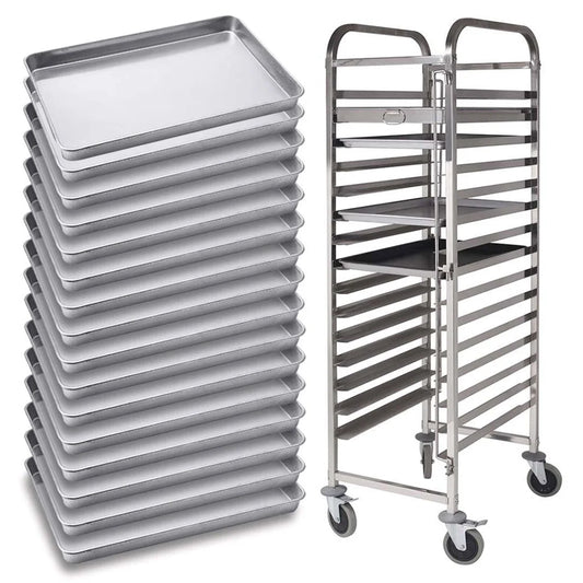 Gastronorm Trolley 16 Tier Stainless Steel with 60405cm Aluminum Baking Pan Cooking Tray for Bakers