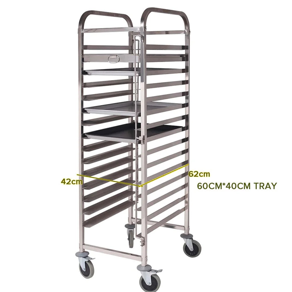 Gastronorm Trolley 16 Tier Stainless Steel with 60405cm Aluminum Baking Pan Cooking Tray for Bakers