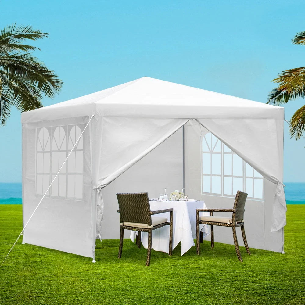 White steel 3x3m pop-up gazebo with folding shelter frame and fabric canopy