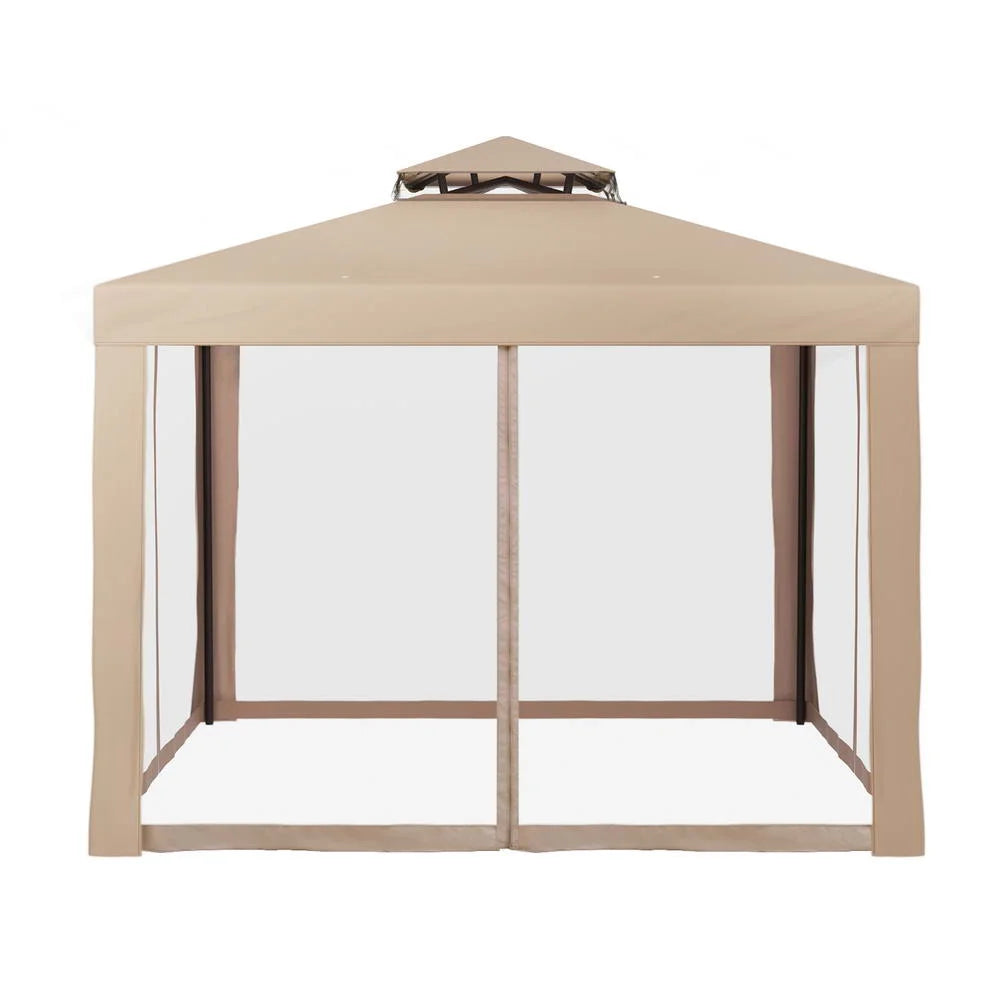 Brown mesh 3m pop-up gazebo with marquee canopy, poles and sandbags