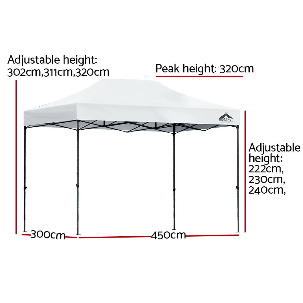 Gazebo Pop Up 3x4.5M w/Base Podx4 Marquee Folding Outdoor