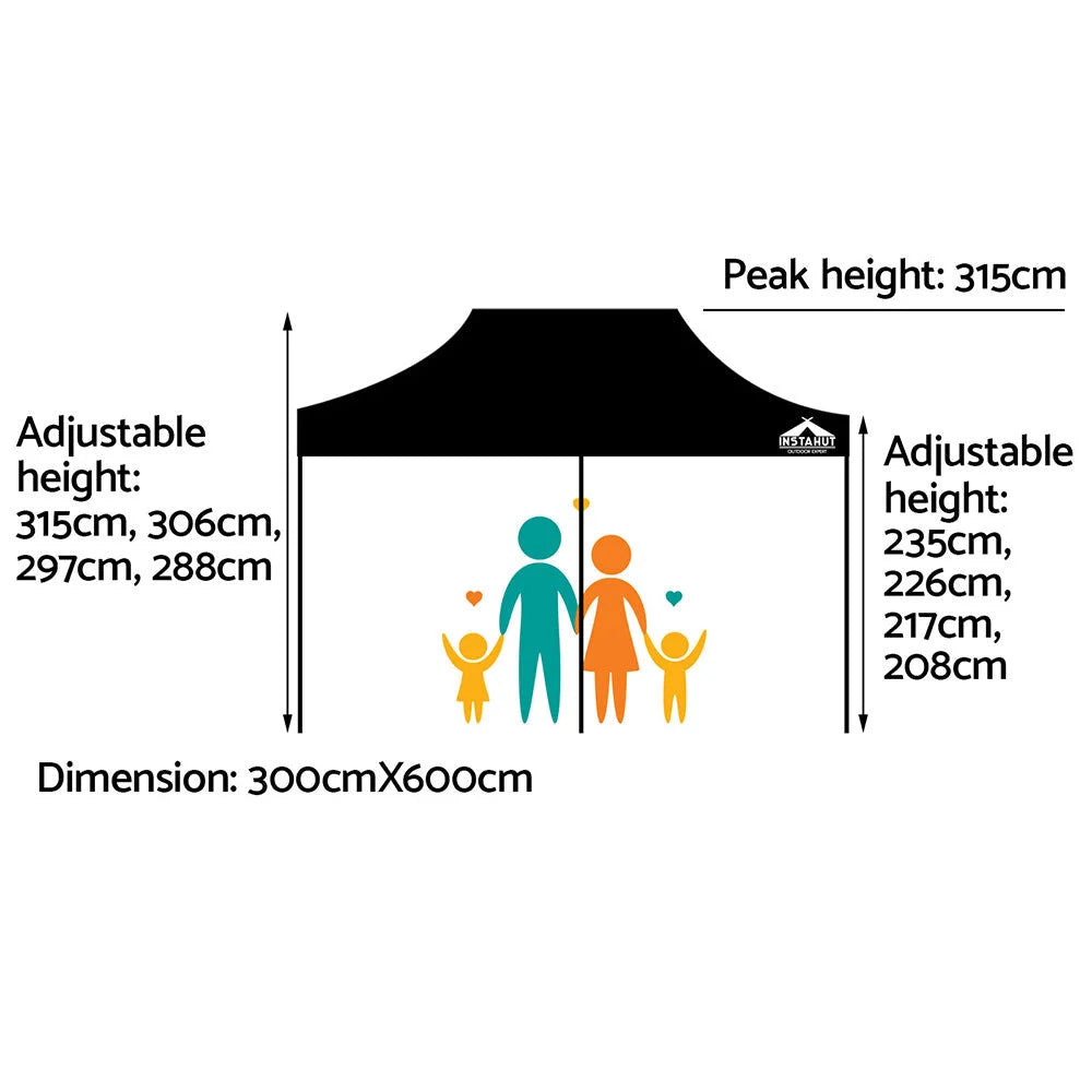 Black Gazebo Pop Up 3x6m W Base Marquee Folding Outdoor Wedding Camping Tent