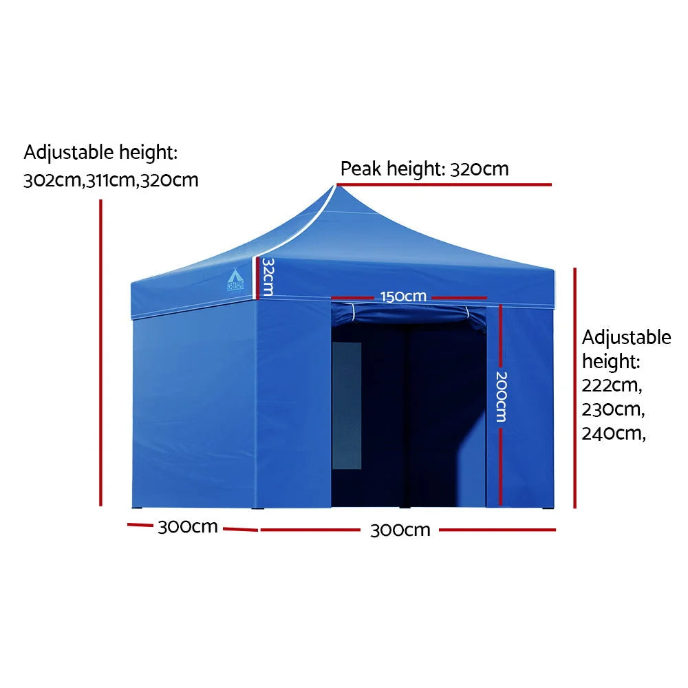 Gazebo Pop Up Marquee 3x3m Folding Wedding Tent Shade Blue