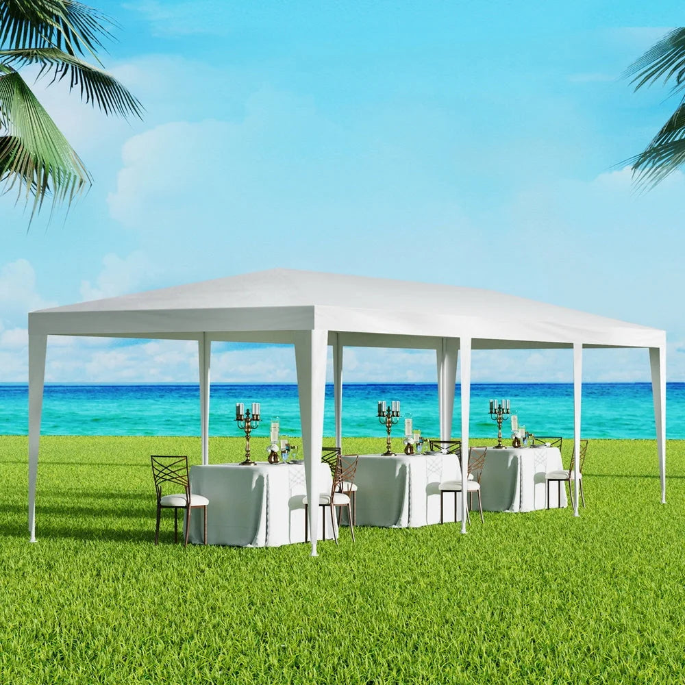 White 3x9 pop-up gazebo with pop-up canopy roof and steel corner poles