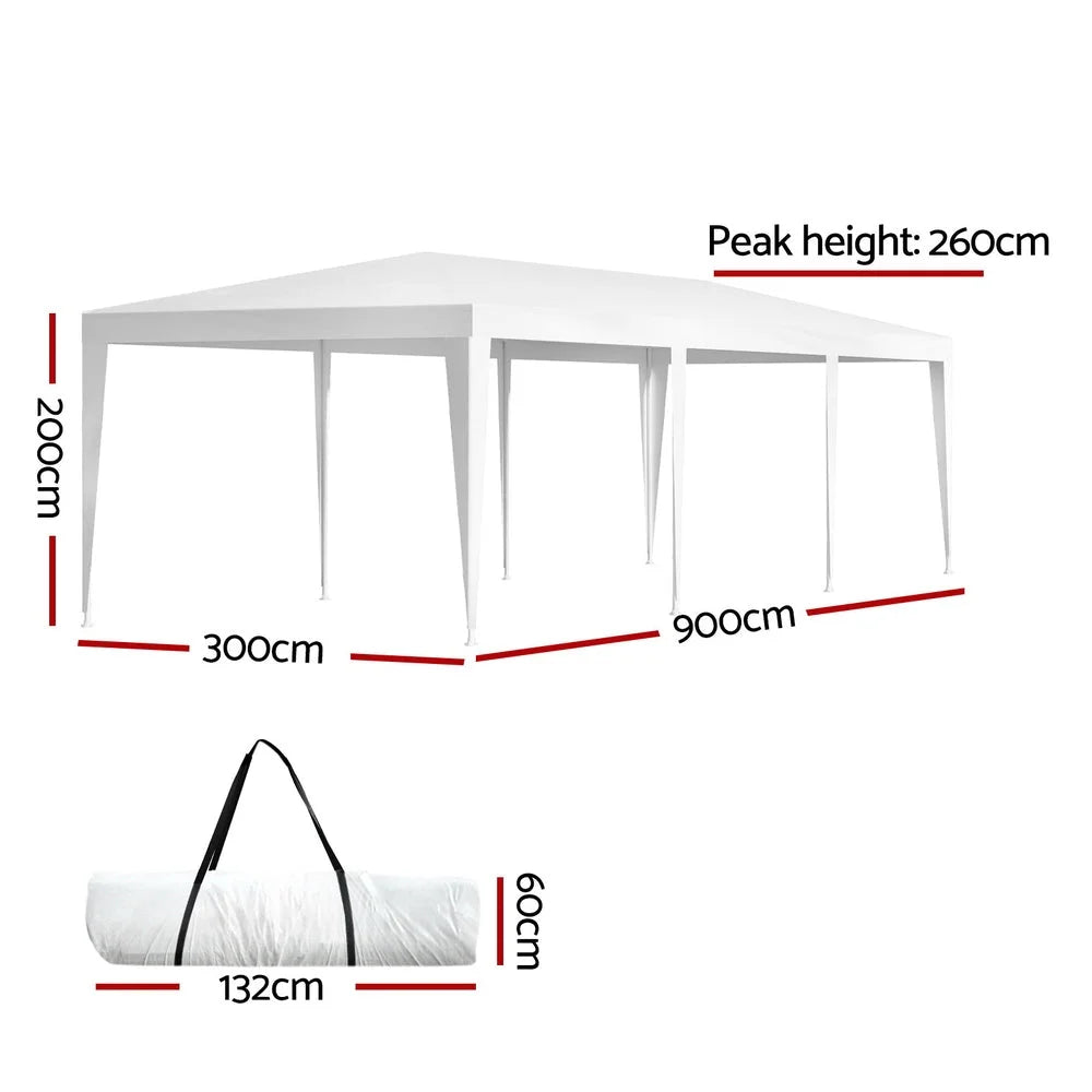 White 3x9 pop-up gazebo with canopy roof and folding leg frame