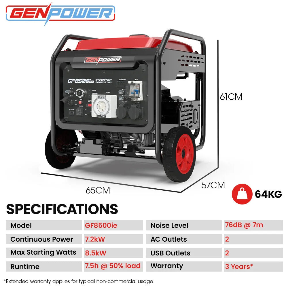GENPOWER 8.5kW Peak 7.2kw Open Frame Inverter Generator