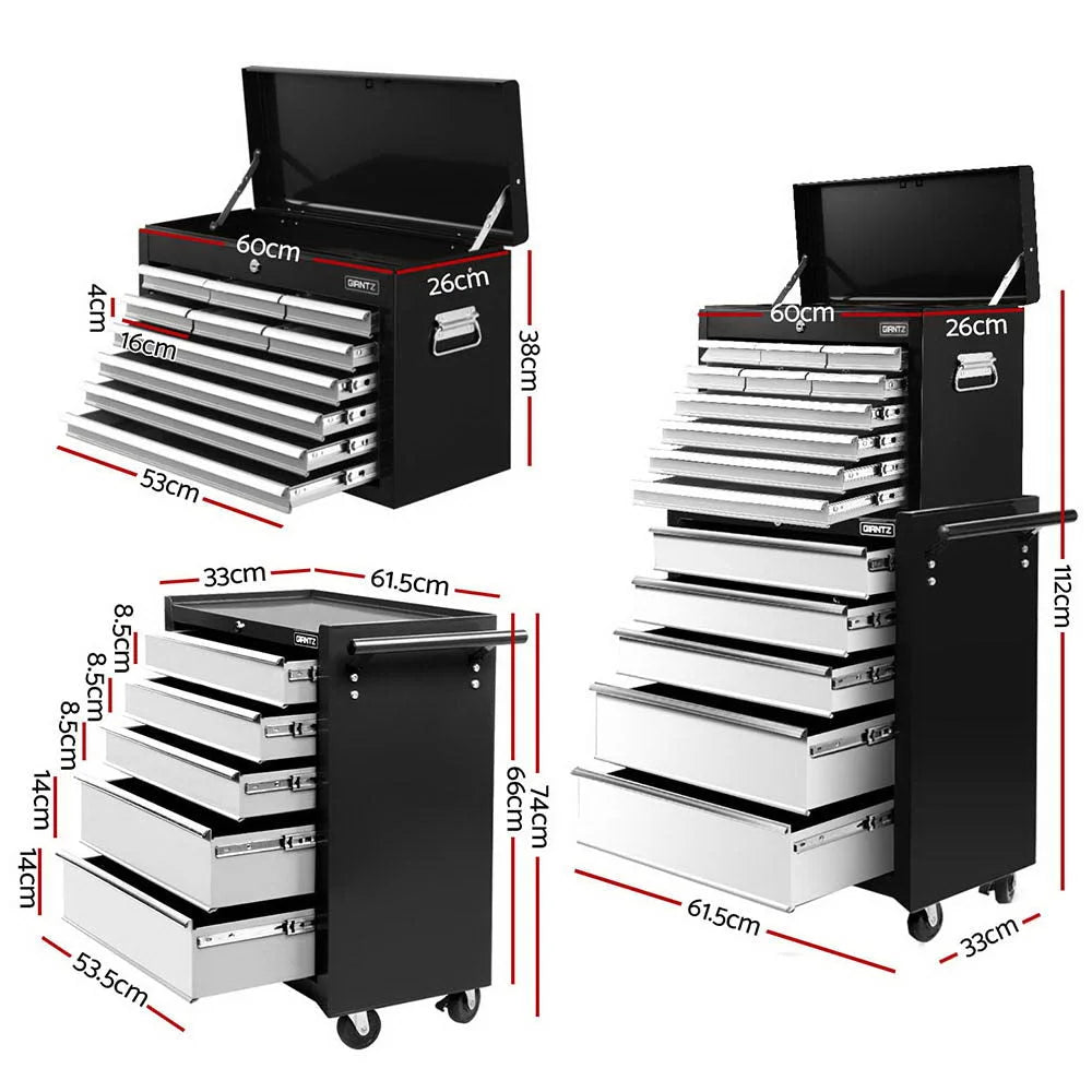 Giantz 15 Drawers Tool Chest Trolley Toolbox 2-in-1 Storage