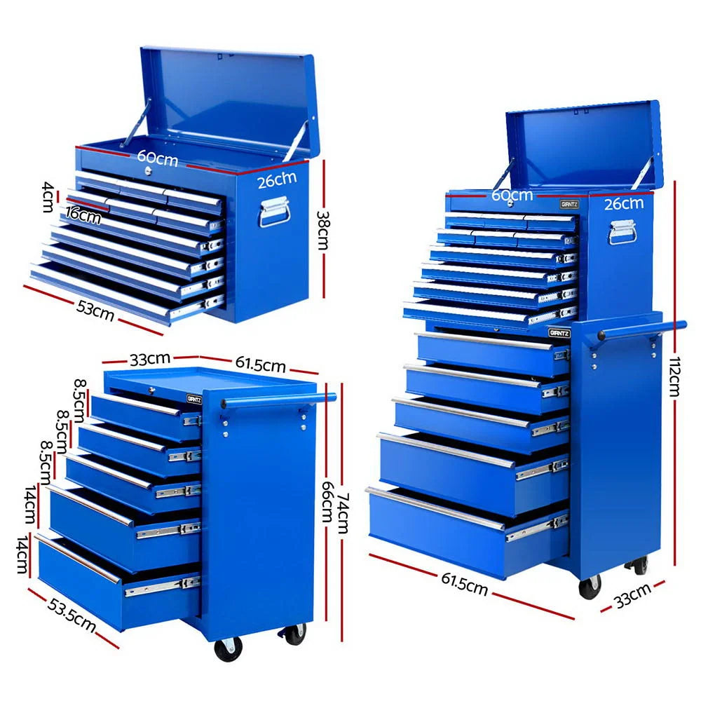 Giantz 15 Drawers Tool Chest Trolley Toolbox 2-in-1 Storage