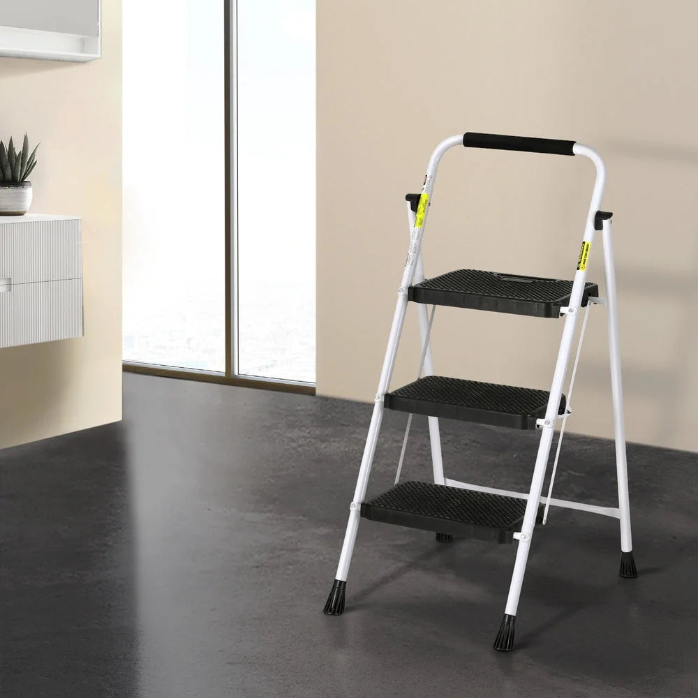 Steel step ladder multi with handles, panels and accessory pieces