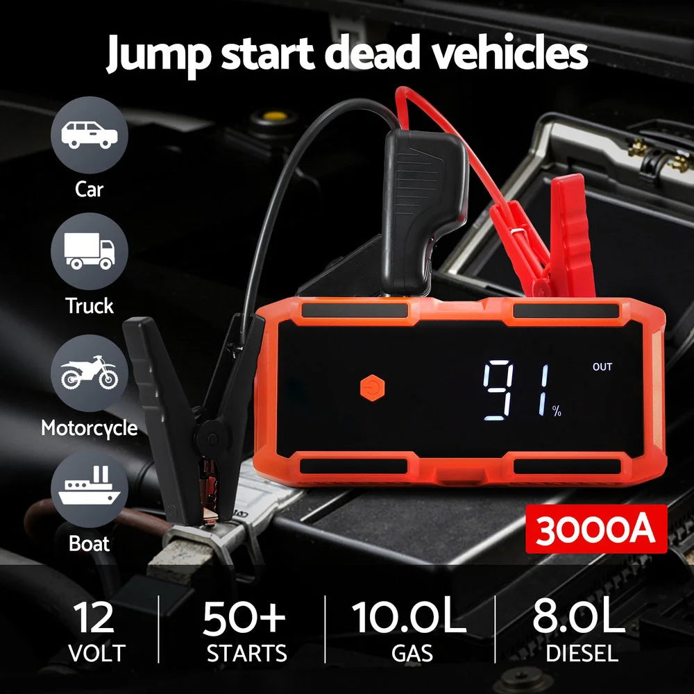 Giantz 3000A Portable Car Jump Starter 12V Lithium Battery