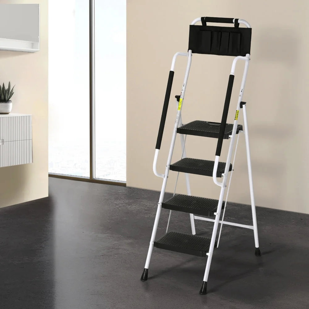 4 Step Ladder Multi-Purpose Folding Steel Platform Tool Bag Handrails