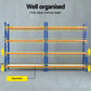 4m garage shelving rack with blue metal shelves and upright supports