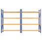 4m garage shelving rack with steel shelf tiers and blue support beams