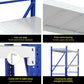 Blue garage shelving rack with heavy duty shelves for garage storage