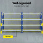Blue metal garage shelving rack with heavy duty shelves for garage storage