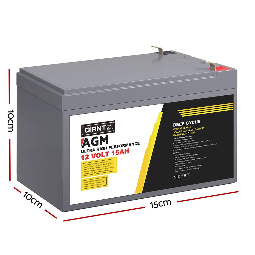 Giantz AGM Battery 12V 15Ah Deep Cycle Box Portable Solar