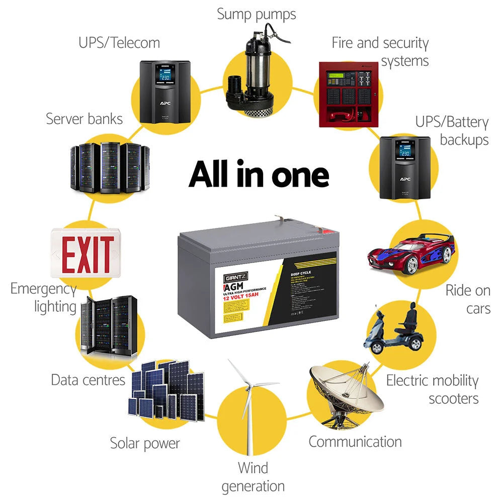 Giantz AGM Battery 12V 15Ah Deep Cycle Box Portable Solar