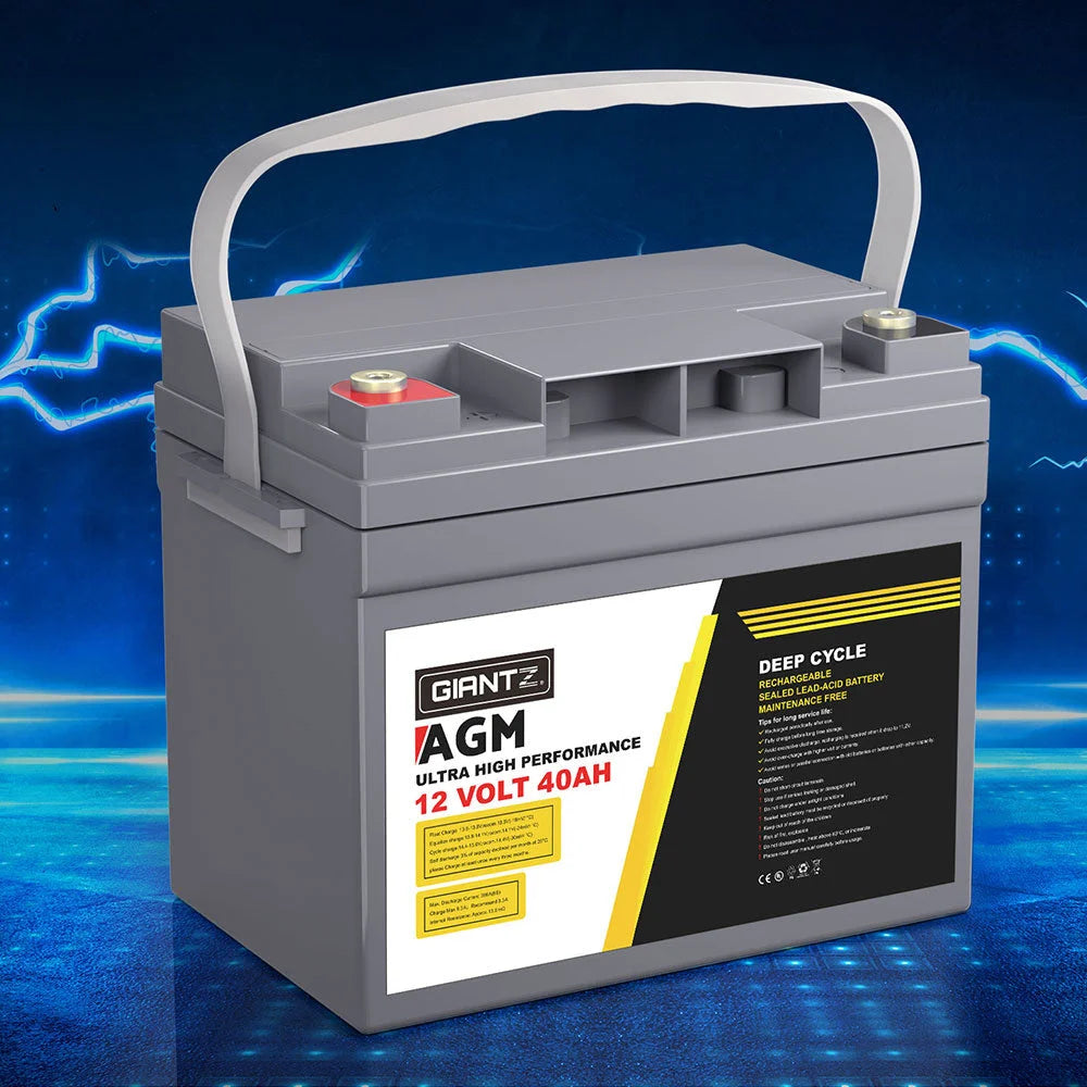 Giantz AGM Battery 12V 40Ah Deep Cycle Box Portable Solar