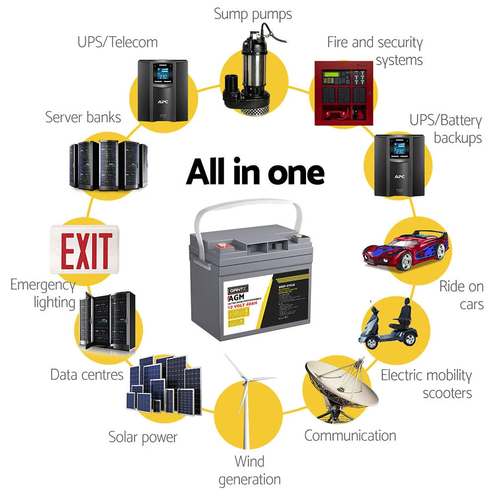 Giantz AGM Battery 12V 40Ah Deep Cycle Box Portable Solar