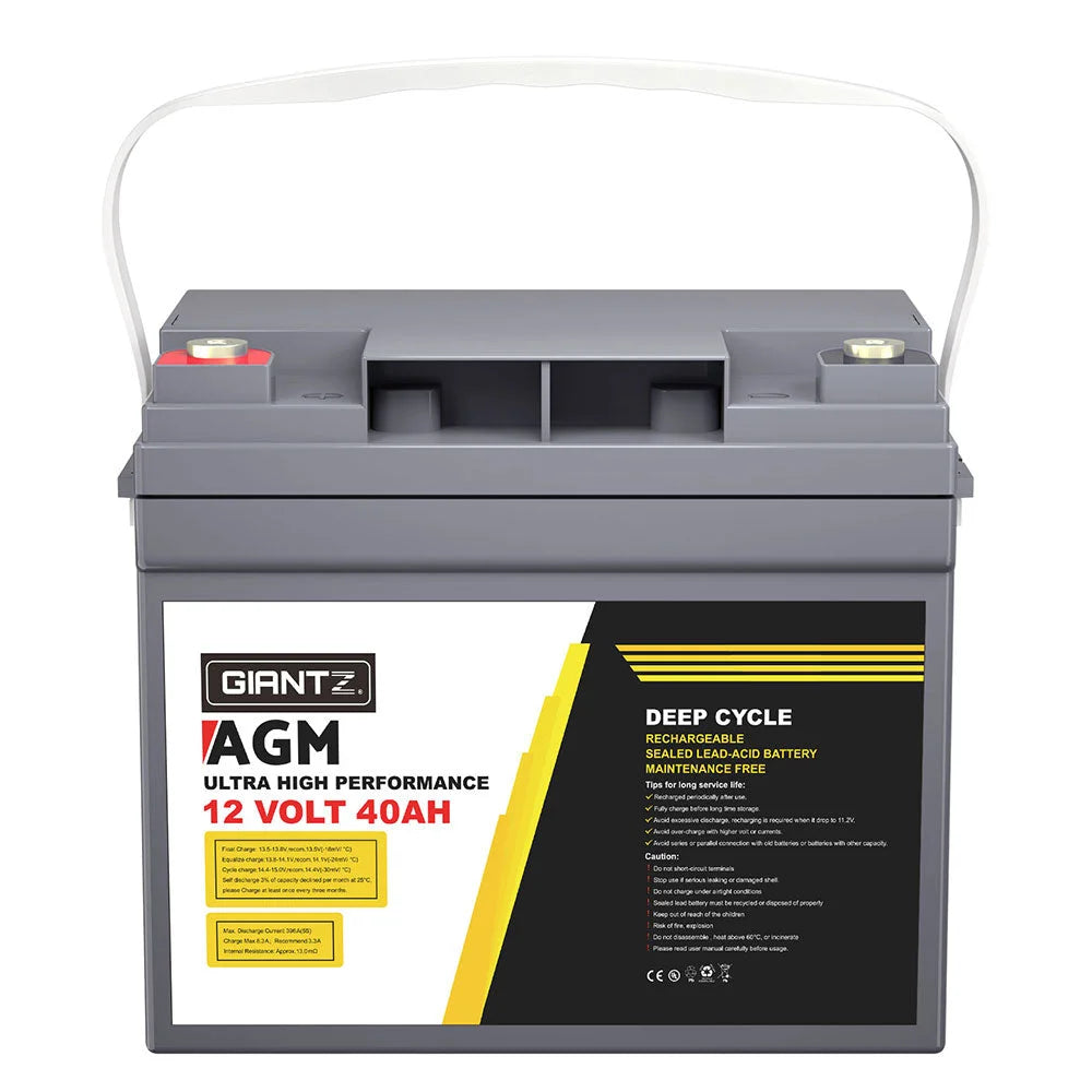 Giantz AGM Battery 12V 40Ah Deep Cycle Box Portable Solar