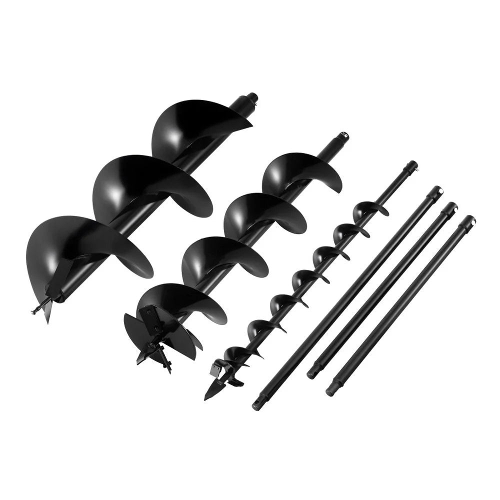 Black steel 100mm post hole auger with auger extension bits and motor unit