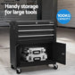 Workshop tool cabinet with handles and internal shelves