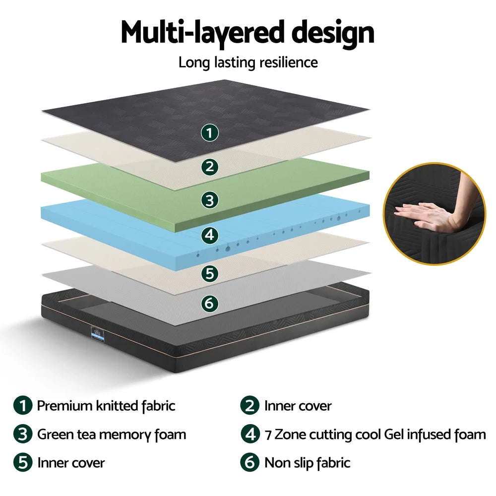 Giselle 18cm Memory Foam Mattress Green Tea Foam Cool Gel