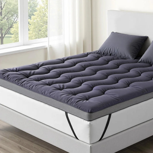 Charcoal bamboo 5cm mattress topper with rolled foam edge and fabric casing