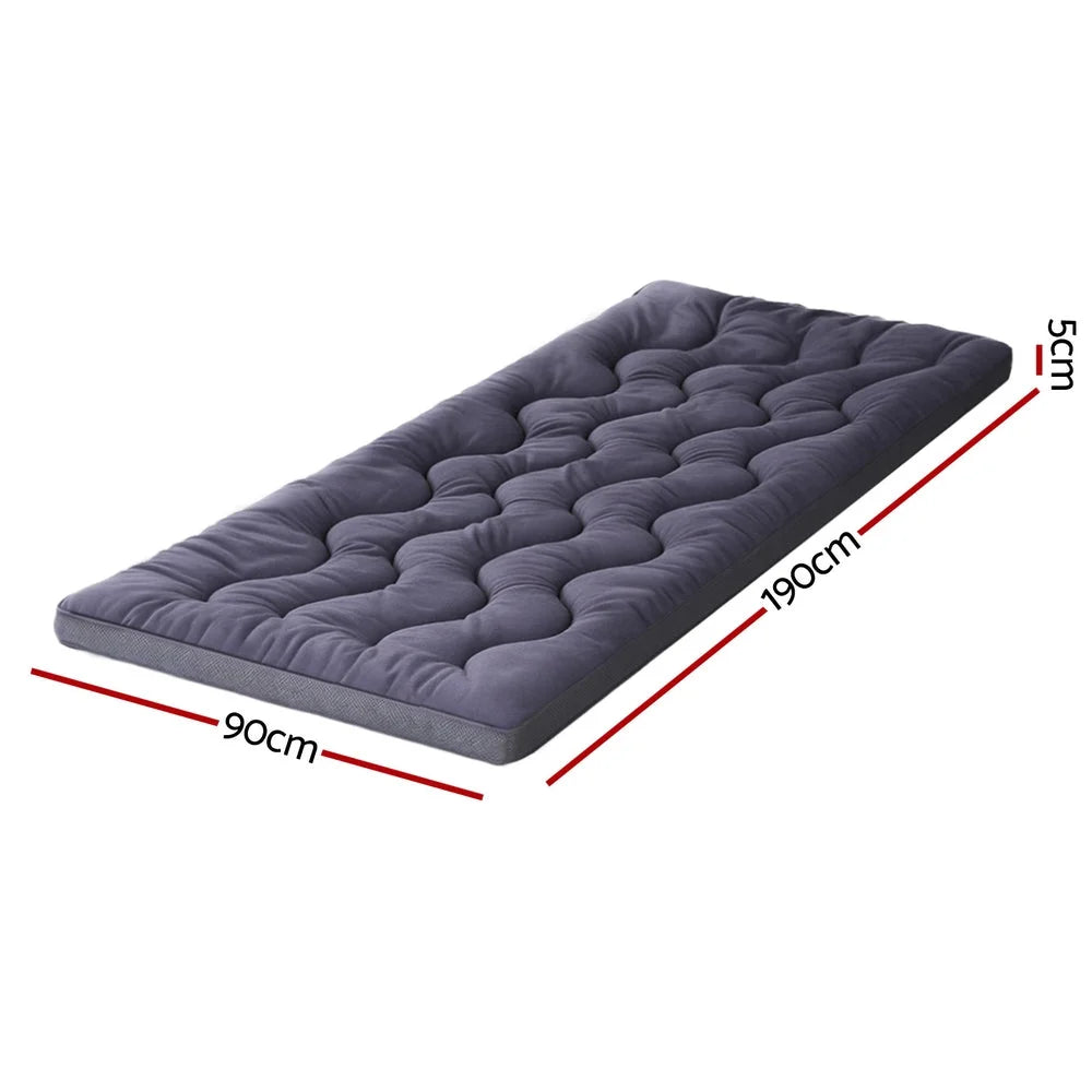 Charcoal bamboo 5cm mattress topper with quilted cover and layered edge