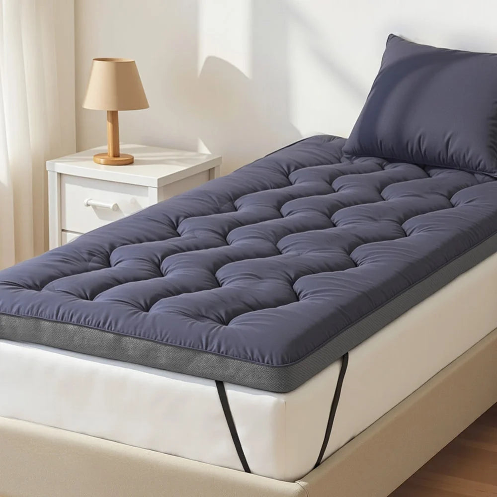 Charcoal bamboo 5cm mattress topper with mattress cushioning and stitched sides