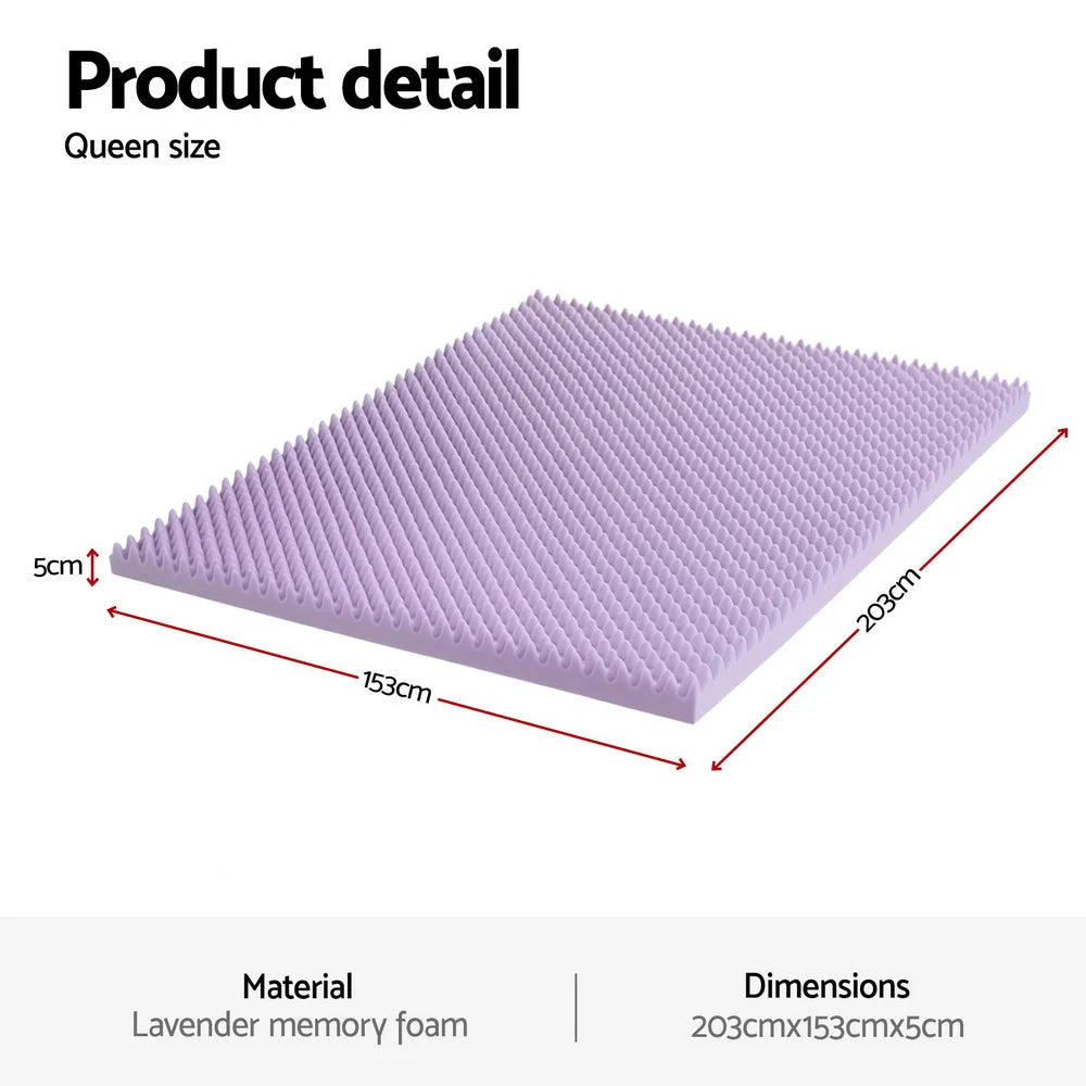 Giselle 5cm Memory Foam Mattress Topper Lavender Infused