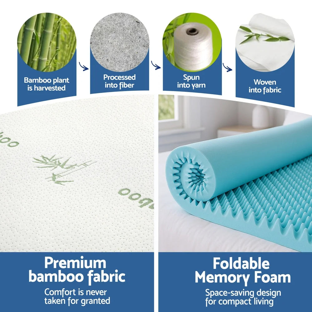 Bamboo 8cm mattress topper with side profile shown
