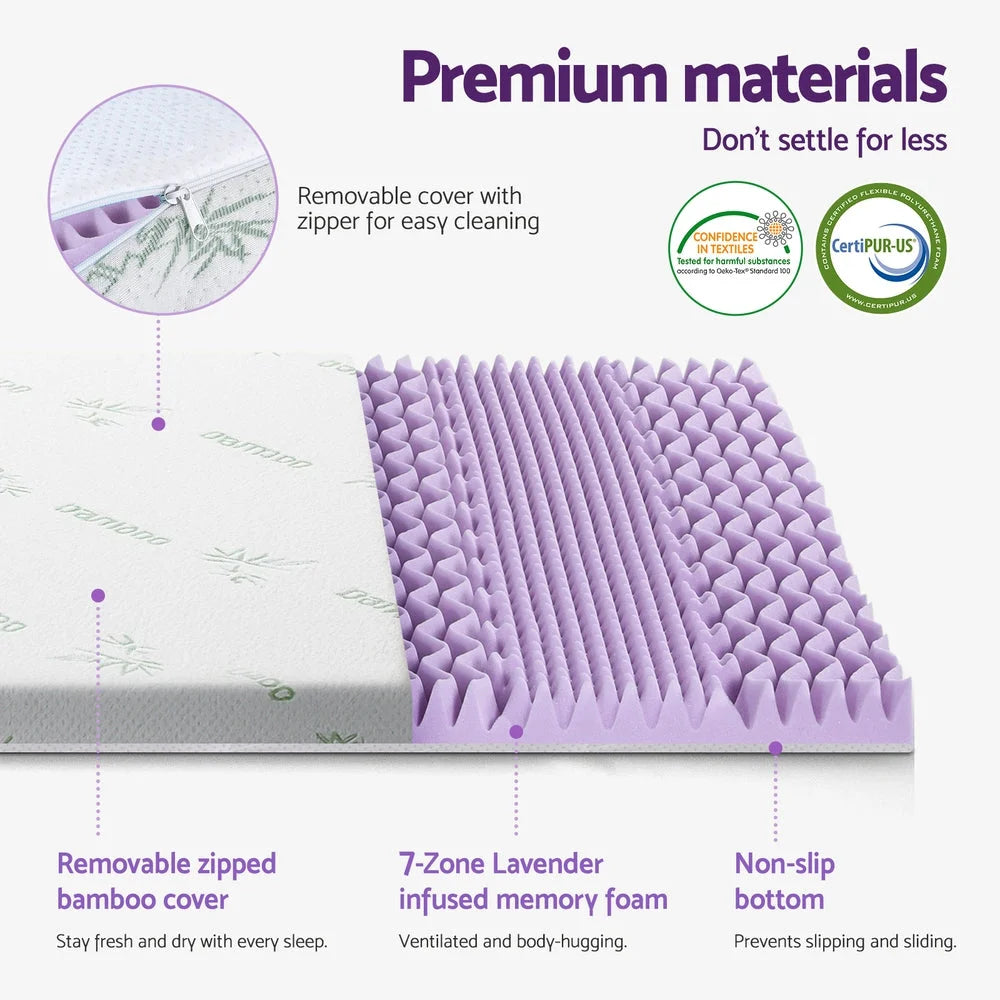 Giselle 8cm Memory Foam Mattress Topper Lavender Infused