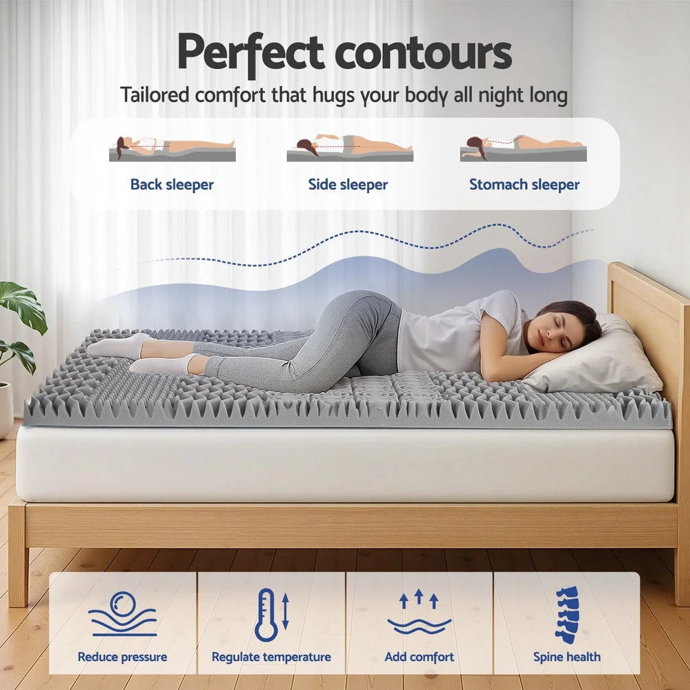 8cm Memory Foam Mattress Topper 7 Zone Graphite Queen