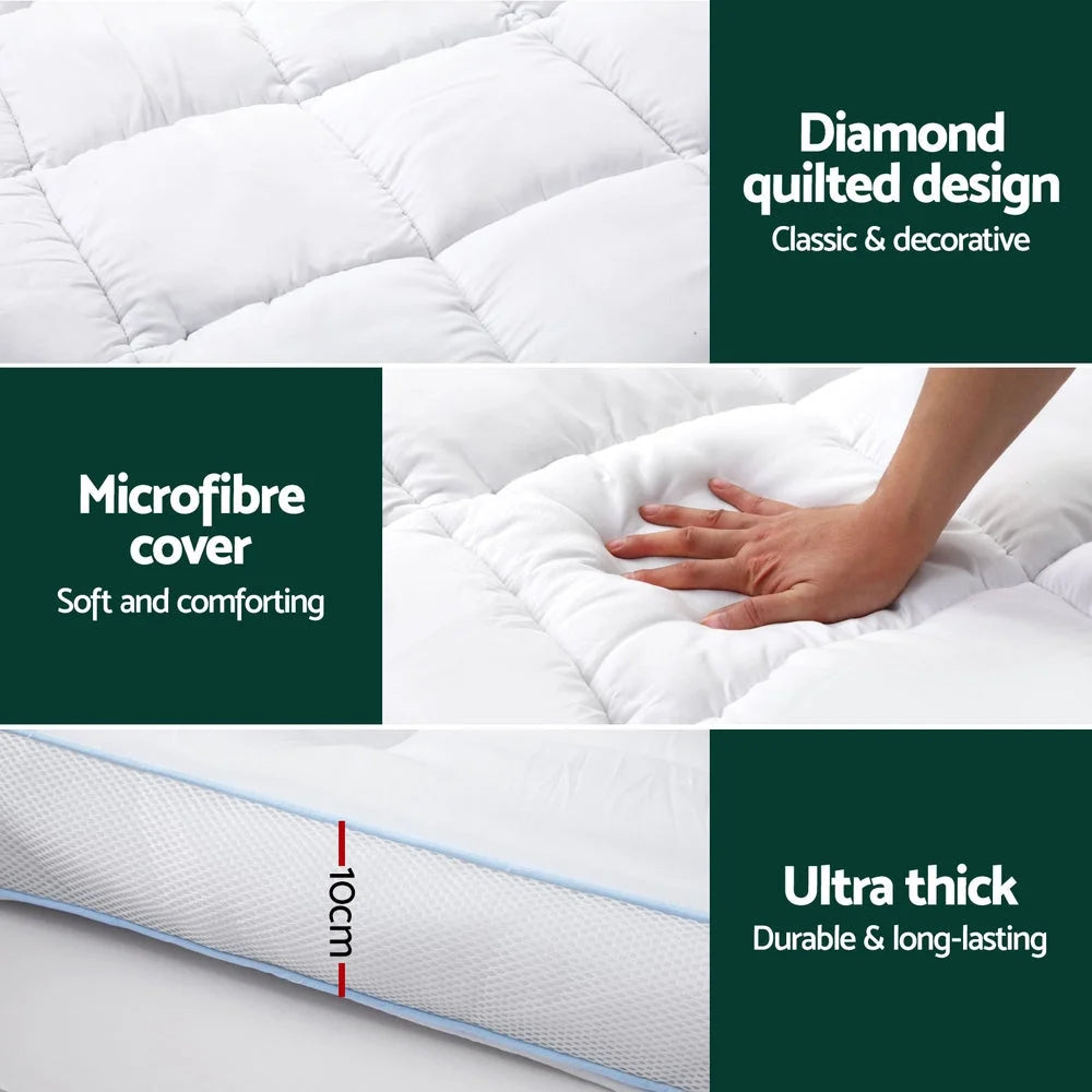 Bamboo 10cm mattress topper with layered cushioning and fabric casing